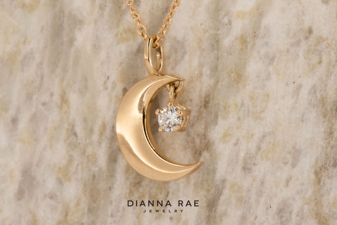 Yellow Gold Moon and Star Pendant