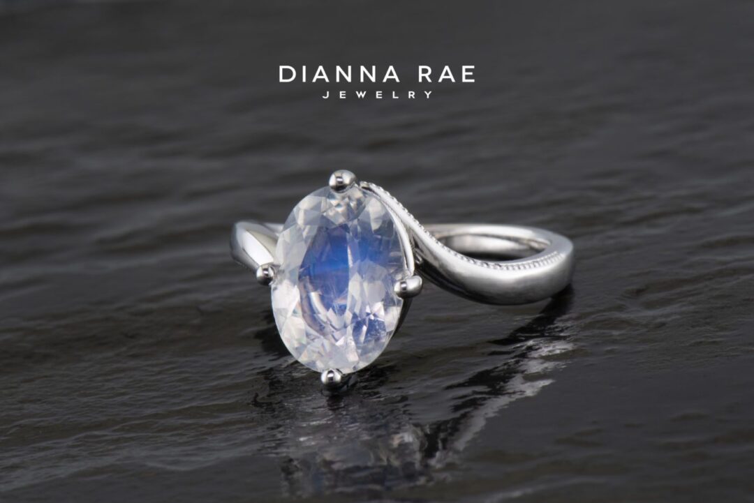 White Gold Rainbow Moonstone Bypass Ring