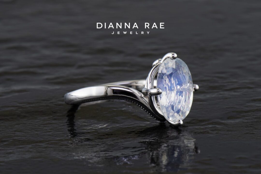 White Gold Rainbow Moonstone Bypass Ring - Image 2