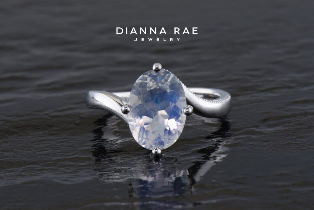 White Gold Rainbow Moonstone Bypass Ring - Image 3