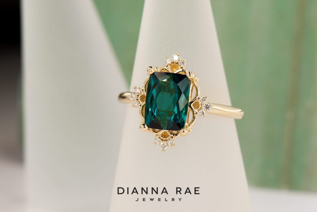 Caribbean Current - Yellow Gold Vintage Inspired Antique Cushion Tourmaline Ring - Image 3