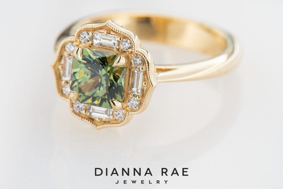 Green Dragon - Yellow Gold Radiant Demantoid Garnet Fashion Ring