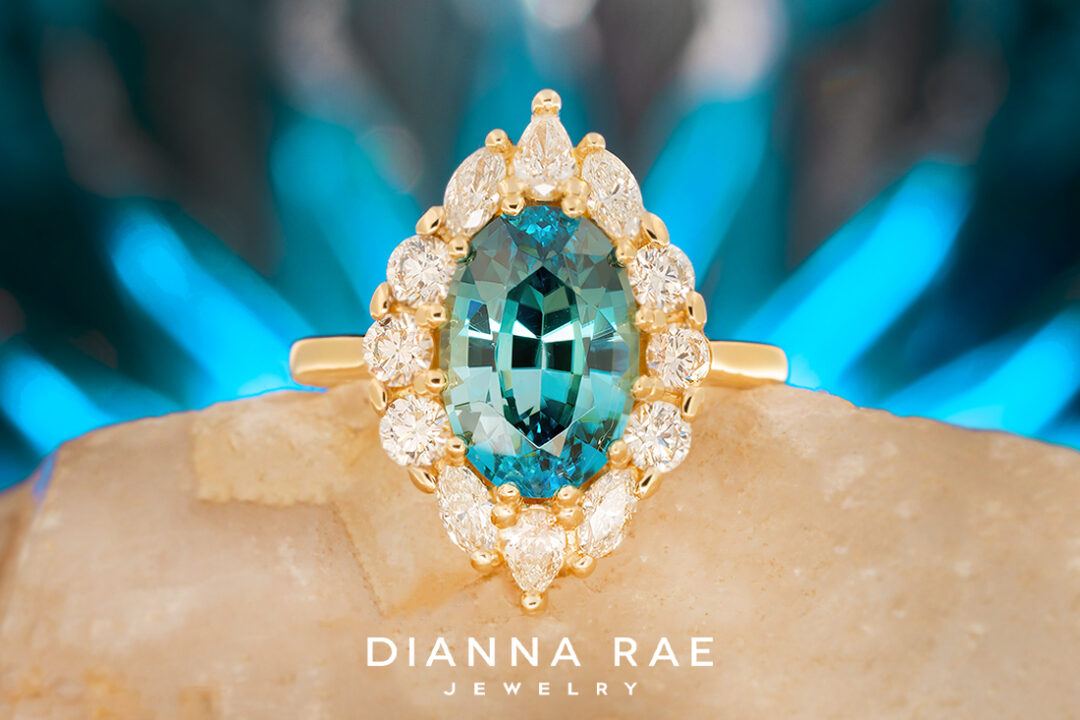 Oval Blue Zircon Ring with Diamond Halo - Image 11