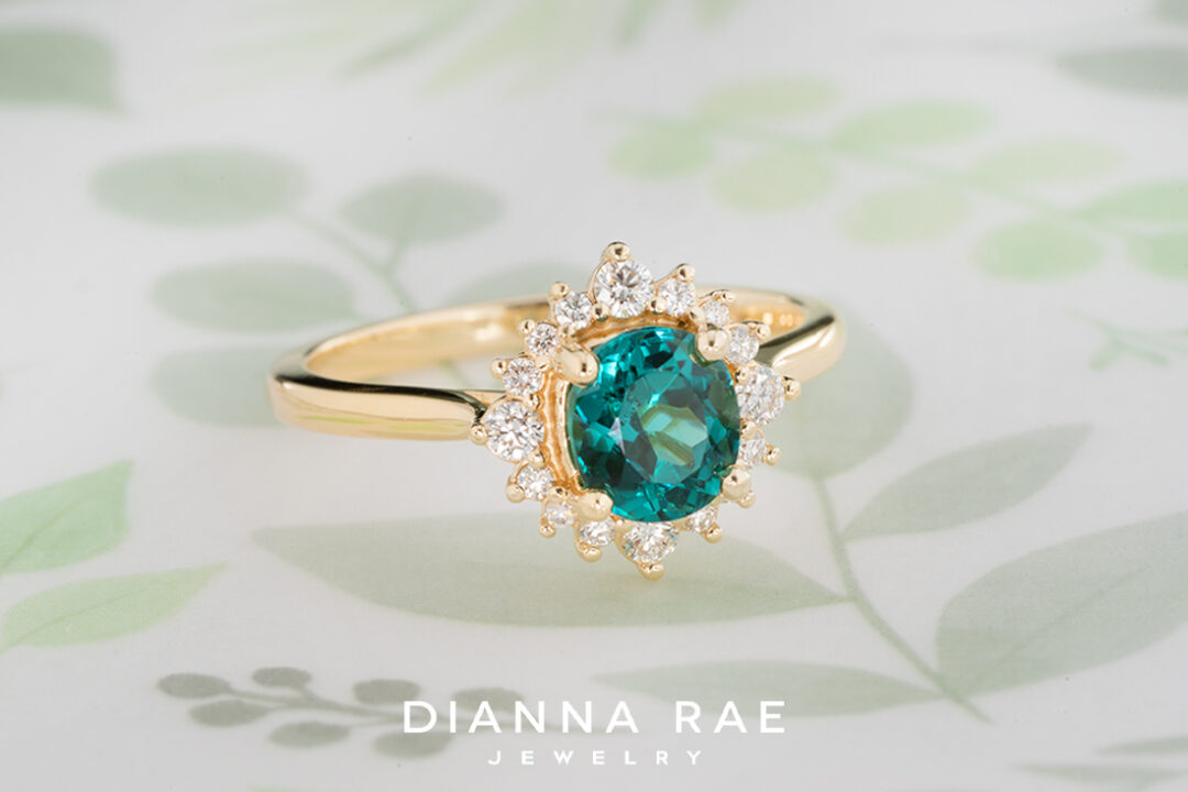 Green Tourmaline Ring with Diamond Accented Halo - Image 2