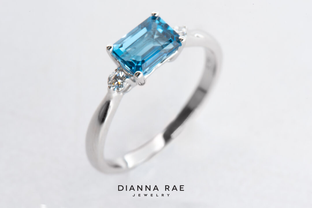 10K White Gold Swiss Blue Topaz Ring with Lab-Grown Diamond Accents - Image 2