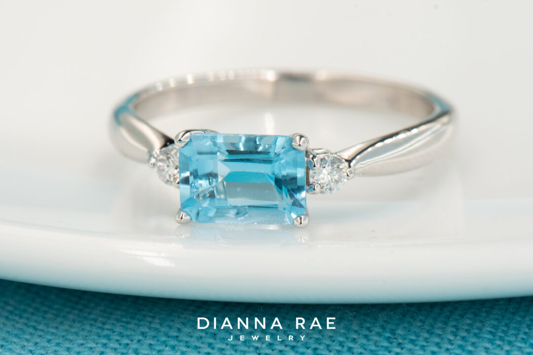 10K White Gold Swiss Blue Topaz Ring with Lab-Grown Diamond Accents