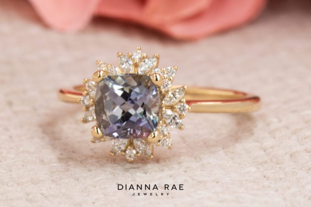 14k Yellow Gold Tanzanite and Diamond Ring
