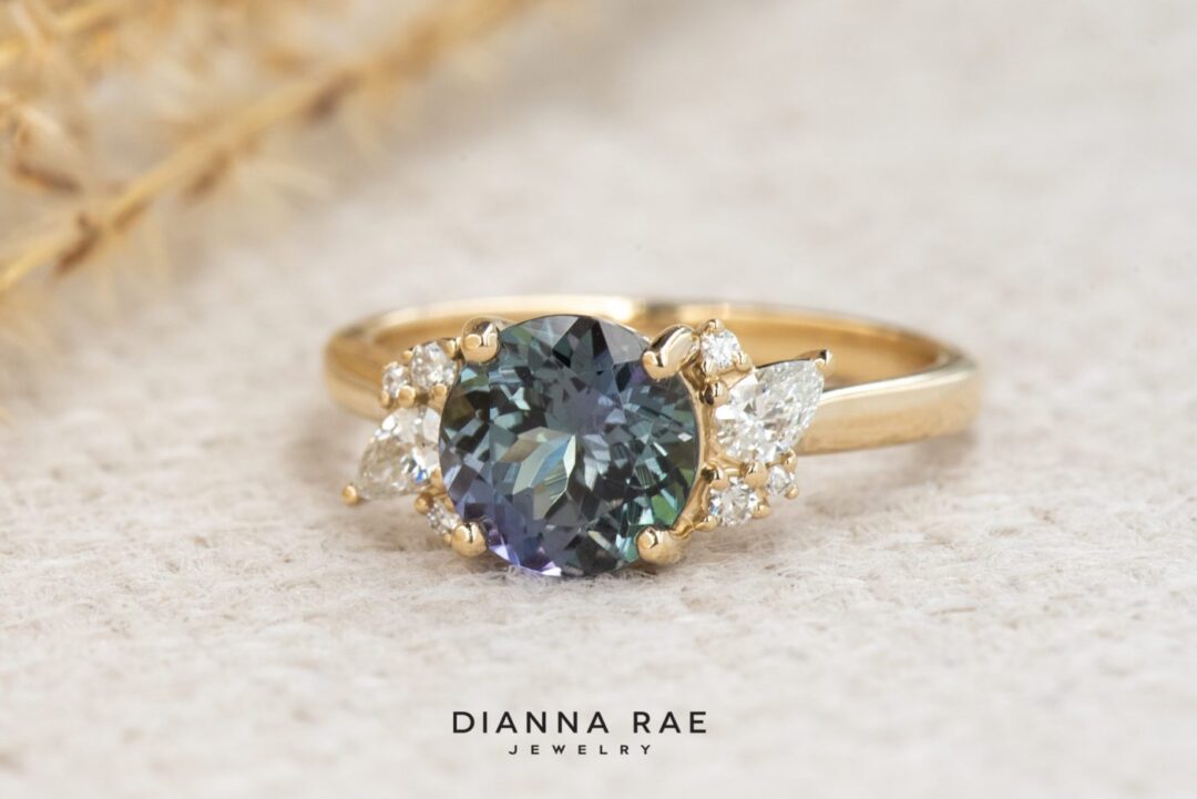 14k Yellow Gold Round Tanzanite and Diamond Ring - Image 4
