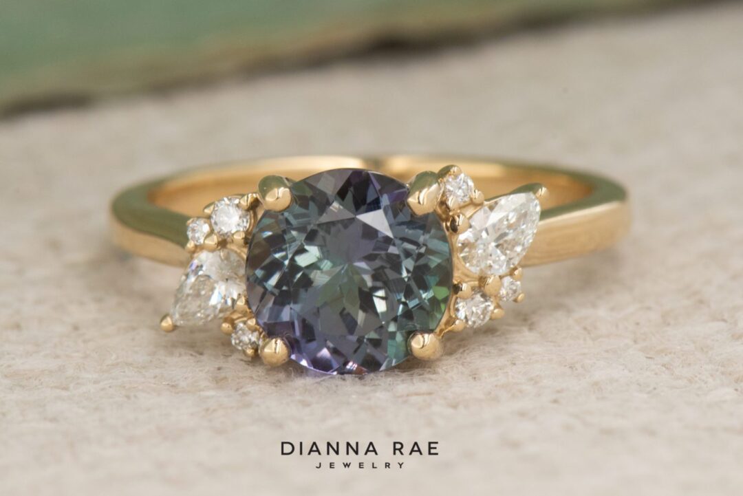14k Yellow Gold Round Tanzanite and Diamond Ring - Image 3