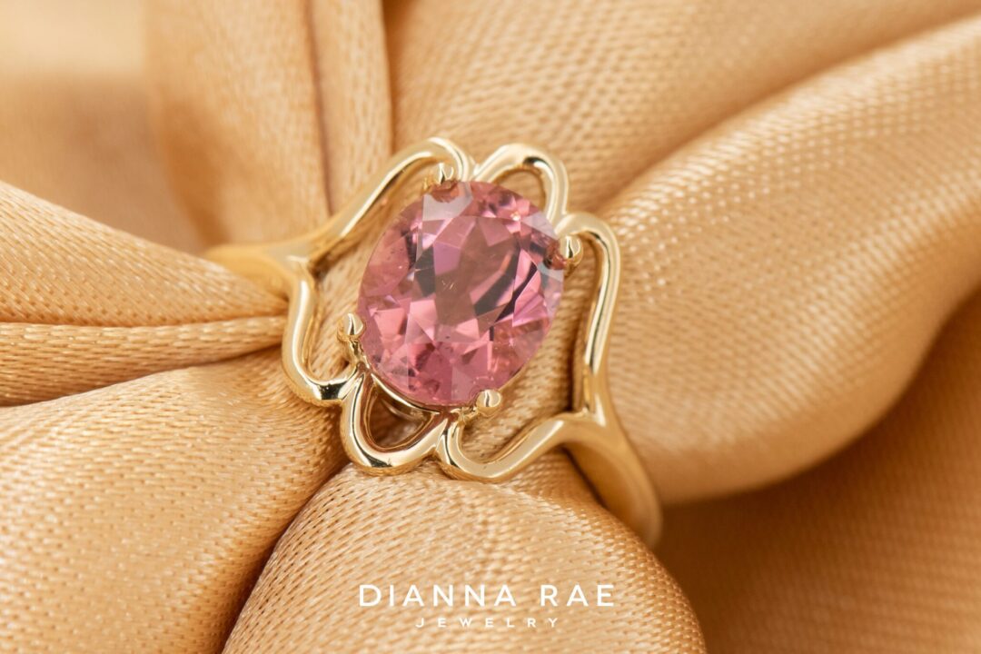 14k Yellow Gold Pink Tourmaline Art Deco RIng - Image 6