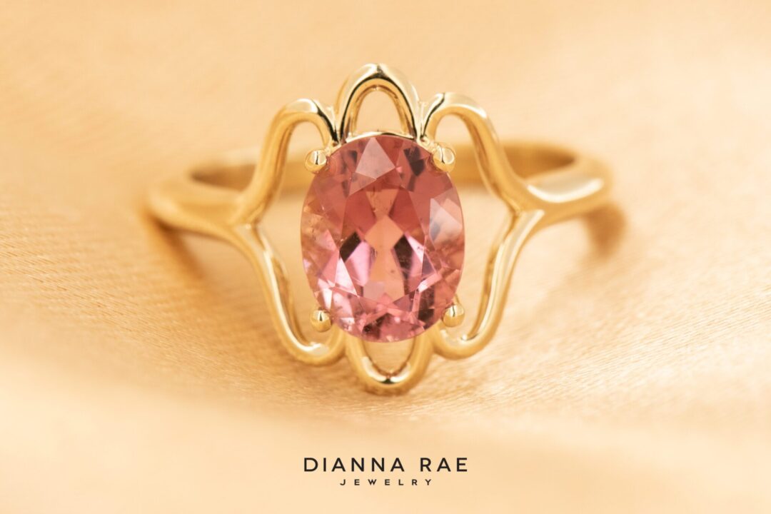 14k Yellow Gold Pink Tourmaline Art Deco RIng - Image 5
