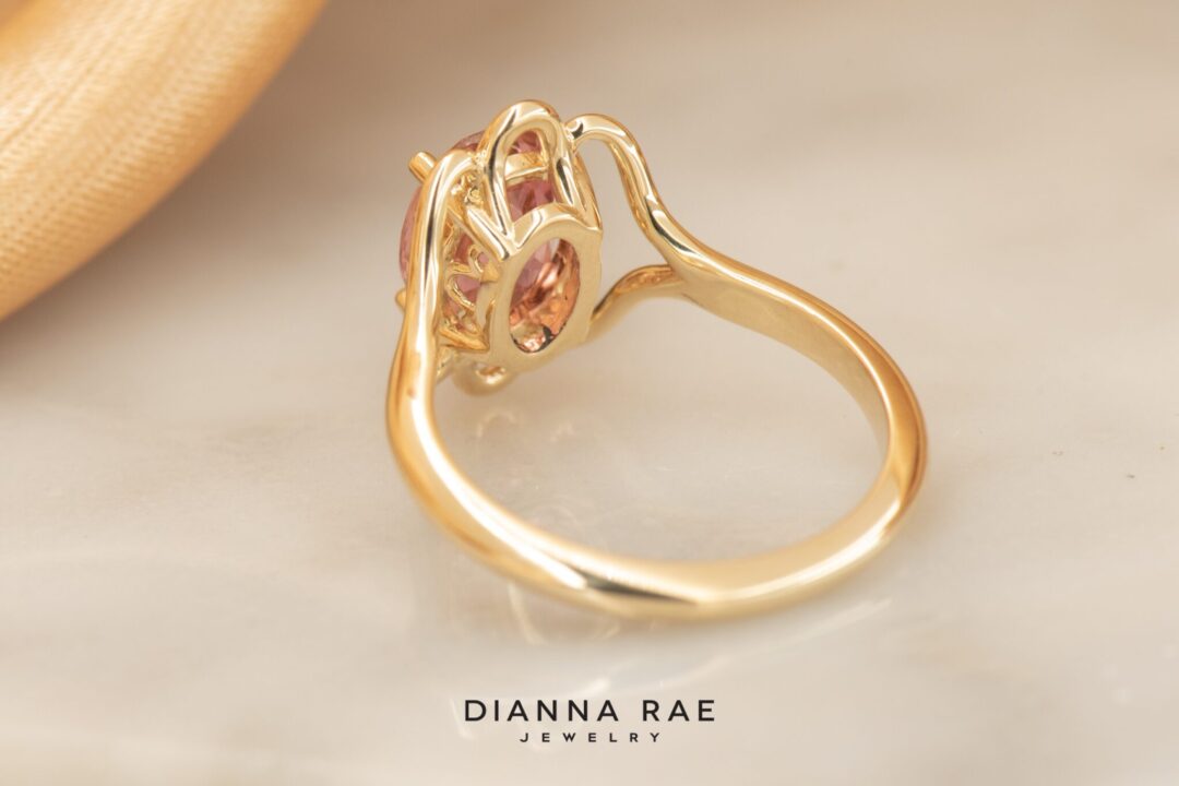 14k Yellow Gold Pink Tourmaline Art Deco RIng - Image 8