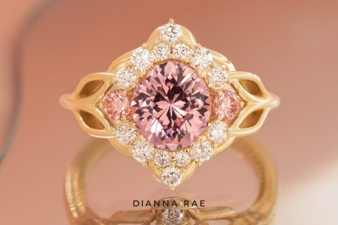 14k Yellow Gold Mahenge Garnet and Lab Grown Pink Diamond Ring