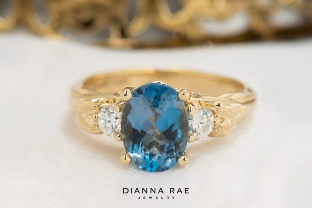 14k Yellow Gold Santa Maria Aquamarine and Diamond Ring - Image 4