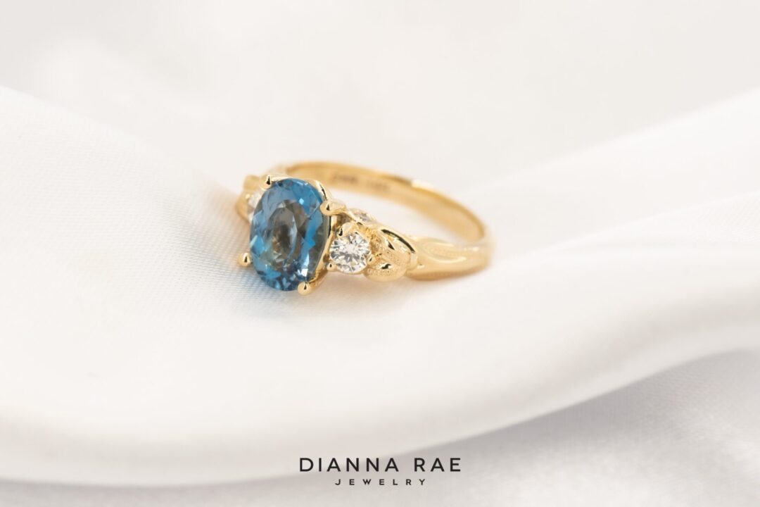 14k Yellow Gold Santa Maria Aquamarine and Diamond Ring - Image 2