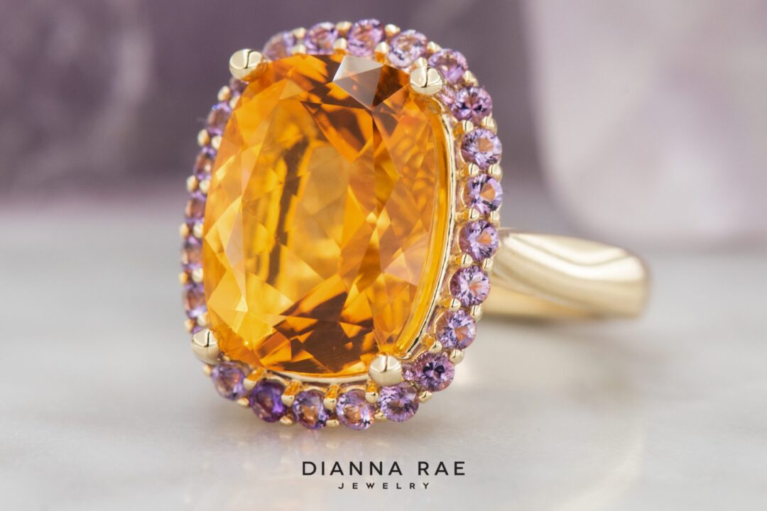 14k Yellow Gold Fire Opal and Amethyst Ring - Image 2