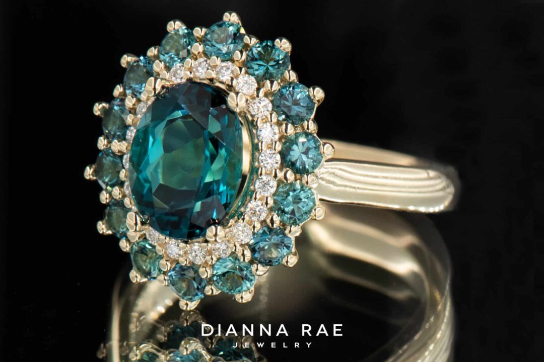 14kt Yellow Gold Green Tourmaline Double Halo Ring - Image 5