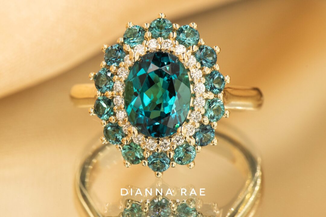 14kt Yellow Gold Green Tourmaline Double Halo Ring - Image 3