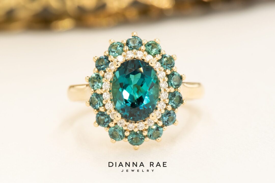 14kt Yellow Gold Green Tourmaline Double Halo Ring - Image 7