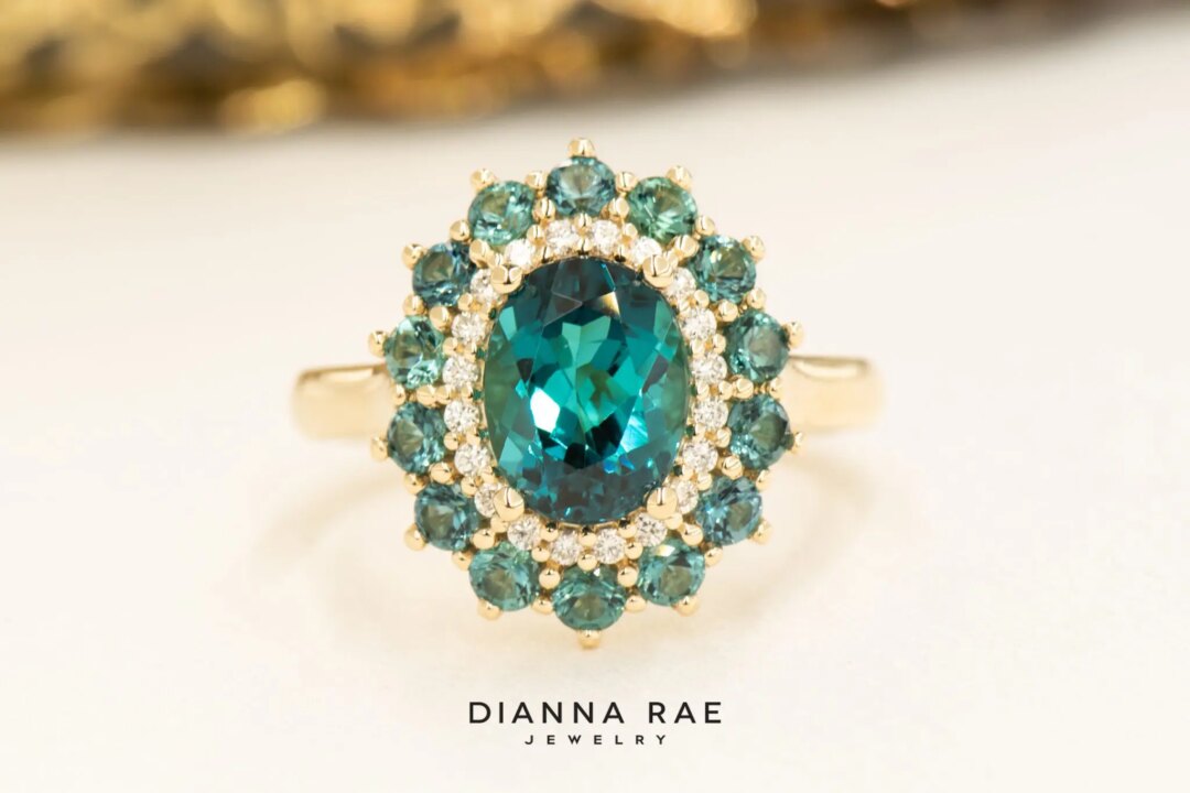 14kt Yellow Gold Green Tourmaline Double Halo Ring