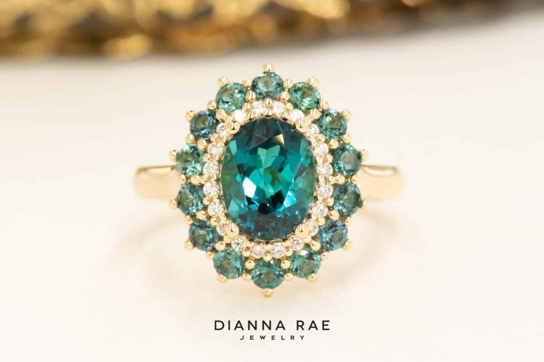 14kt Yellow Gold Green Tourmaline Double Halo Ring - Image 6