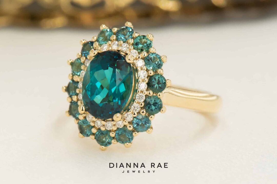 14kt Yellow Gold Green Tourmaline Double Halo Ring - Image 8
