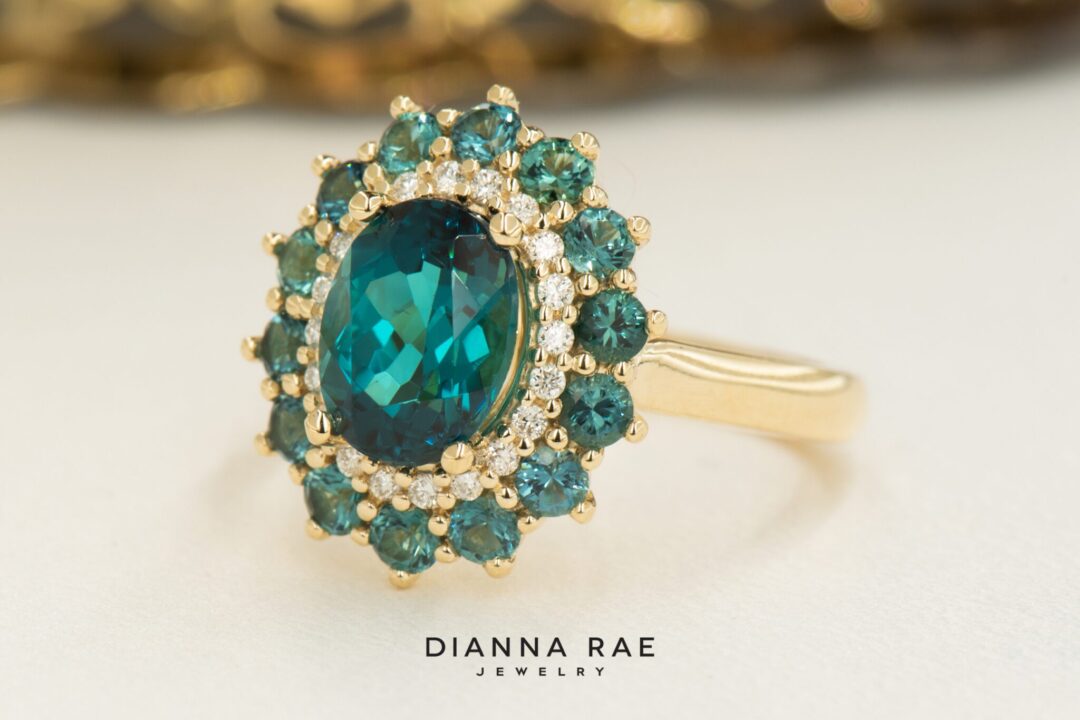 14kt Yellow Gold Green Tourmaline Double Halo Ring - Image 2