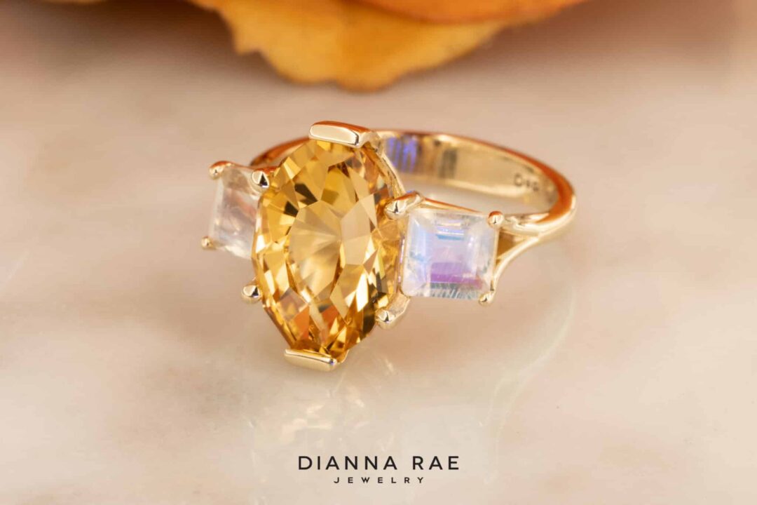John Dyer Citrine Ring with Moonstone Side Stones - Image 2