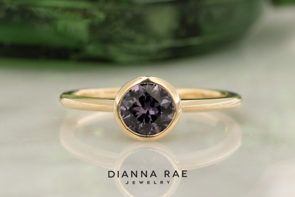 14K Yellow Gold Bezel Set Purple Spinel Ring