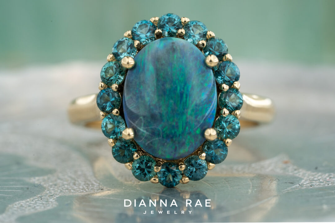 Deep Blue Sea - 2.80ct Black Opal with Lagoon Tourmaline Cluster Halo