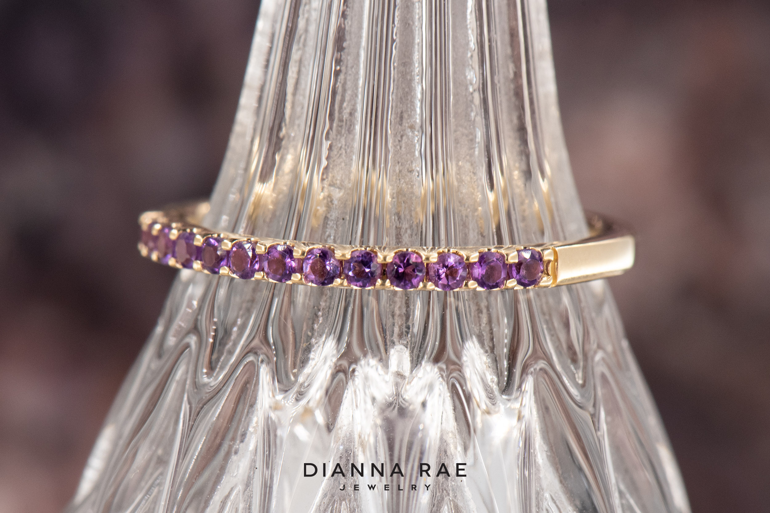 14K Yellow Gold Amethyst Band