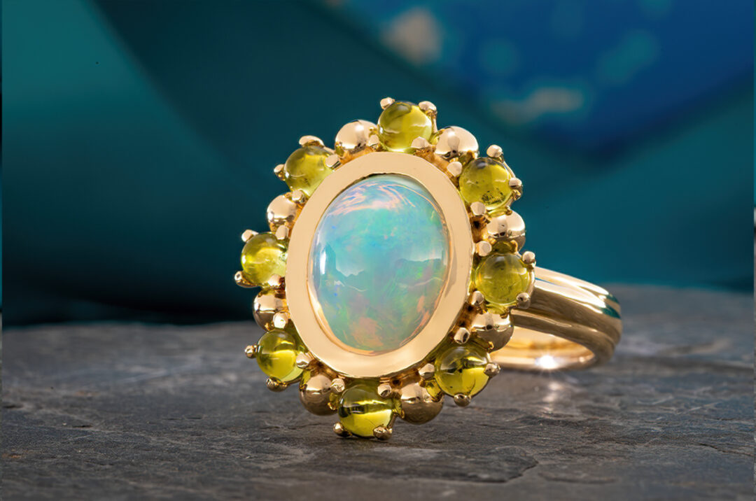 Ethiopian Opal Ring with Peridot Halo - Image 7