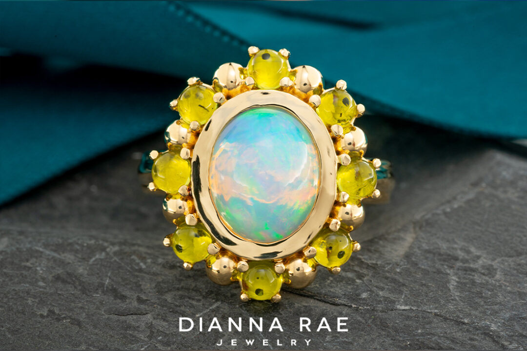 Ethiopian Opal Ring with Peridot Halo - Image 9