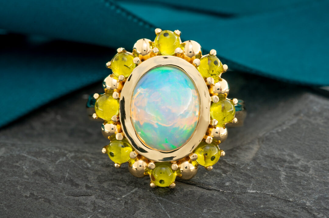 Ethiopian Opal Ring with Peridot Halo - Image 8