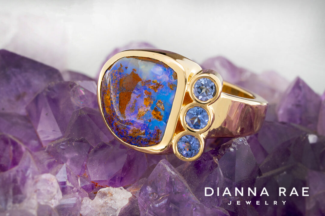 Yowah Opal Ring with Tanzanite
