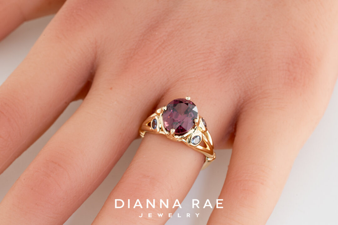 Rose Zircon Ring with Color Change Garnets - Image 2