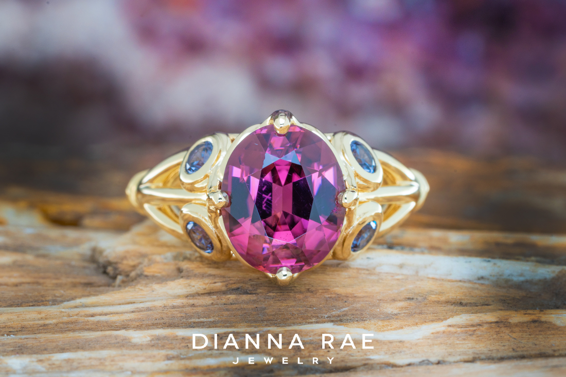 Rose Zircon Ring with Color Change Garnets