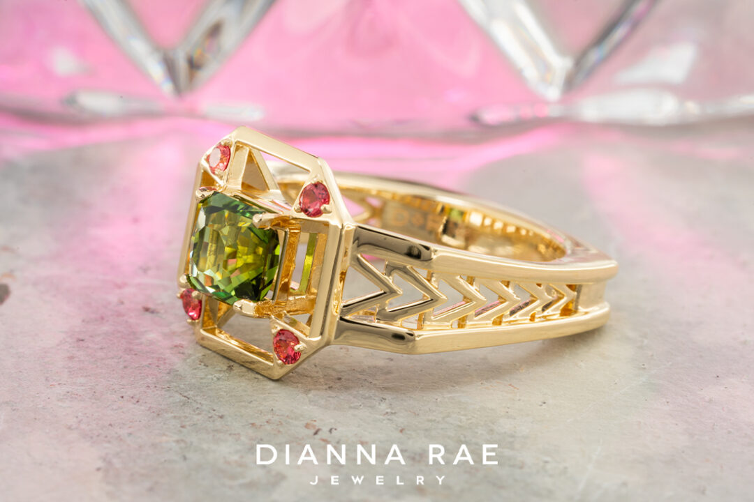 Square Green Tourmaline Ring with Diamond Accents - Image 4