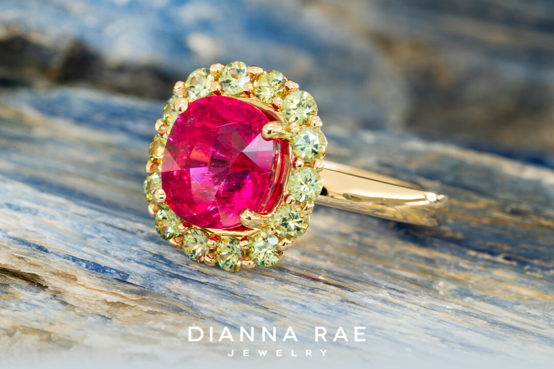 Pink Tourmaline & Demantoid Garnet Ring