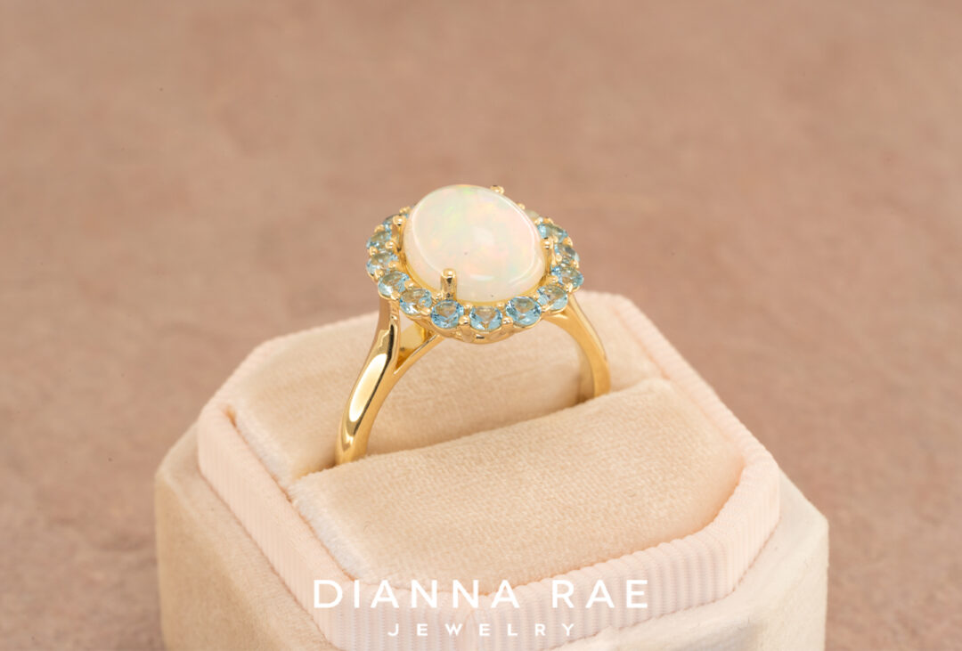 Australian Opal Ring with Demantoid Garnet Halo - Image 4