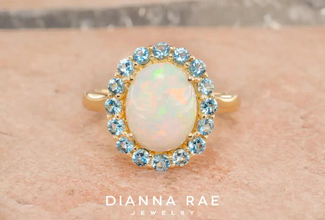 Australian Opal Ring with Demantoid Garnet Halo - Image 3