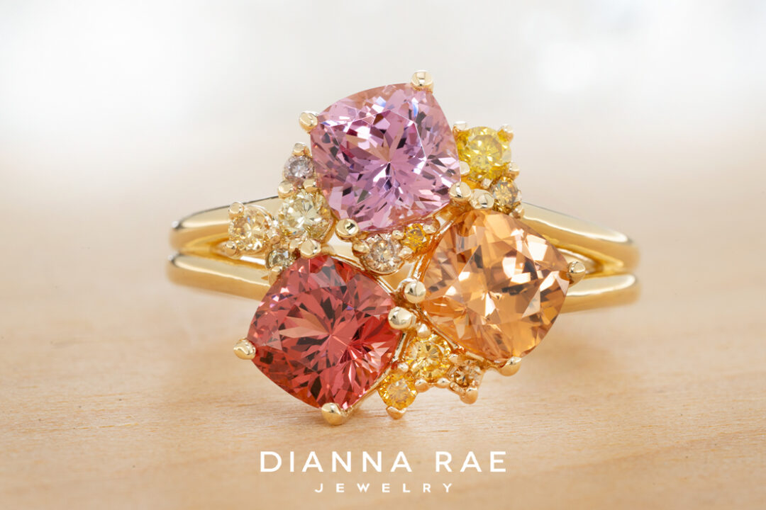 Garnet Ring with Champagne Diamond Accents