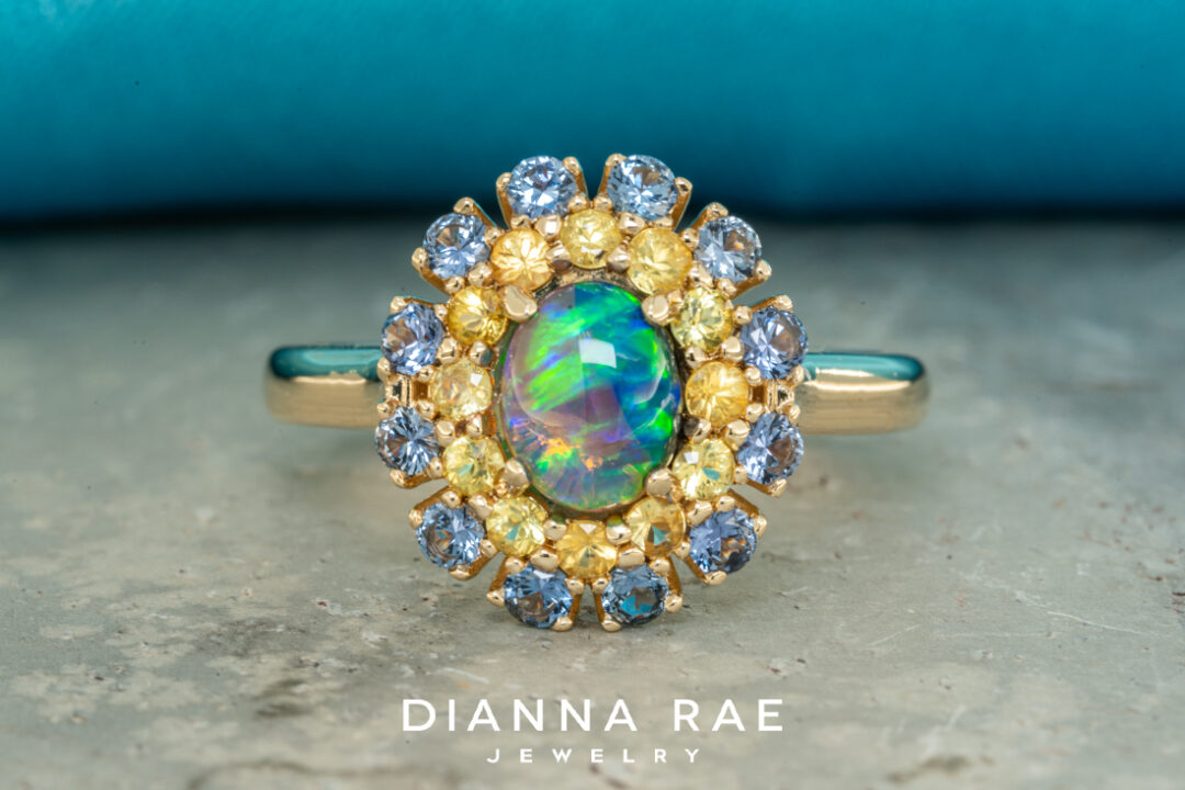 Opal Ring with Yogo Sapphire Outer Halo - Image 3