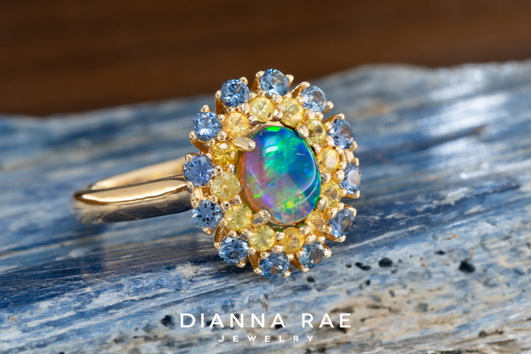 Opal Ring with Yogo Sapphire Outer Halo - Image 4