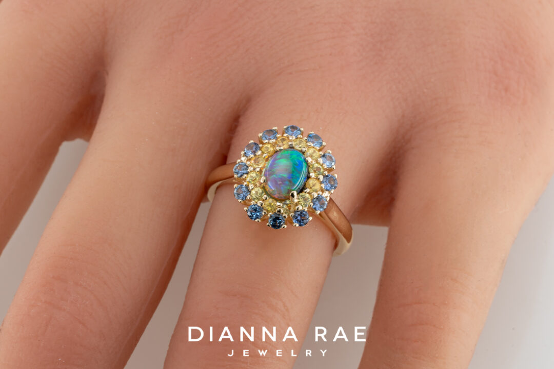 Opal Ring with Yogo Sapphire Outer Halo - Image 5