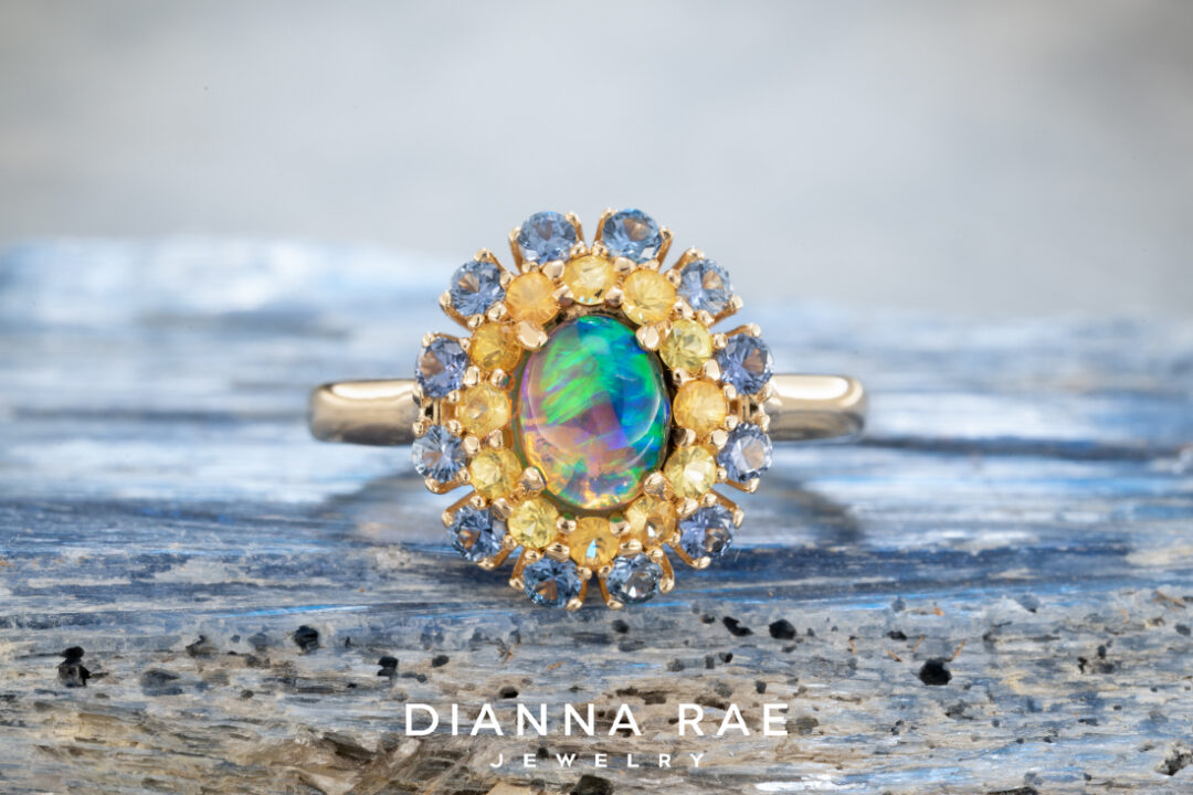Opal Ring with Yogo Sapphire Outer Halo - Image 6