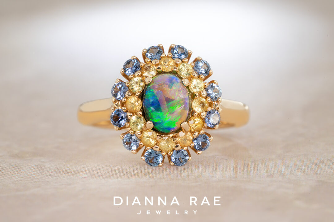Opal Ring with Yogo Sapphire Outer Halo