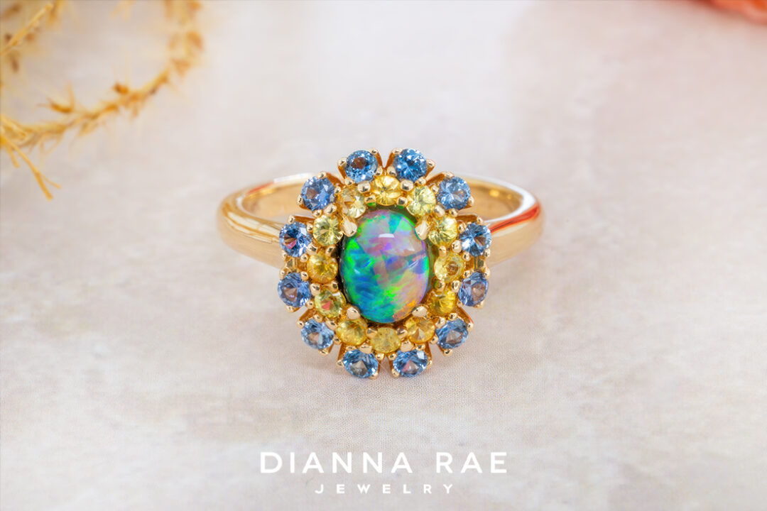 Opal Ring with Yogo Sapphire Outer Halo - Image 2