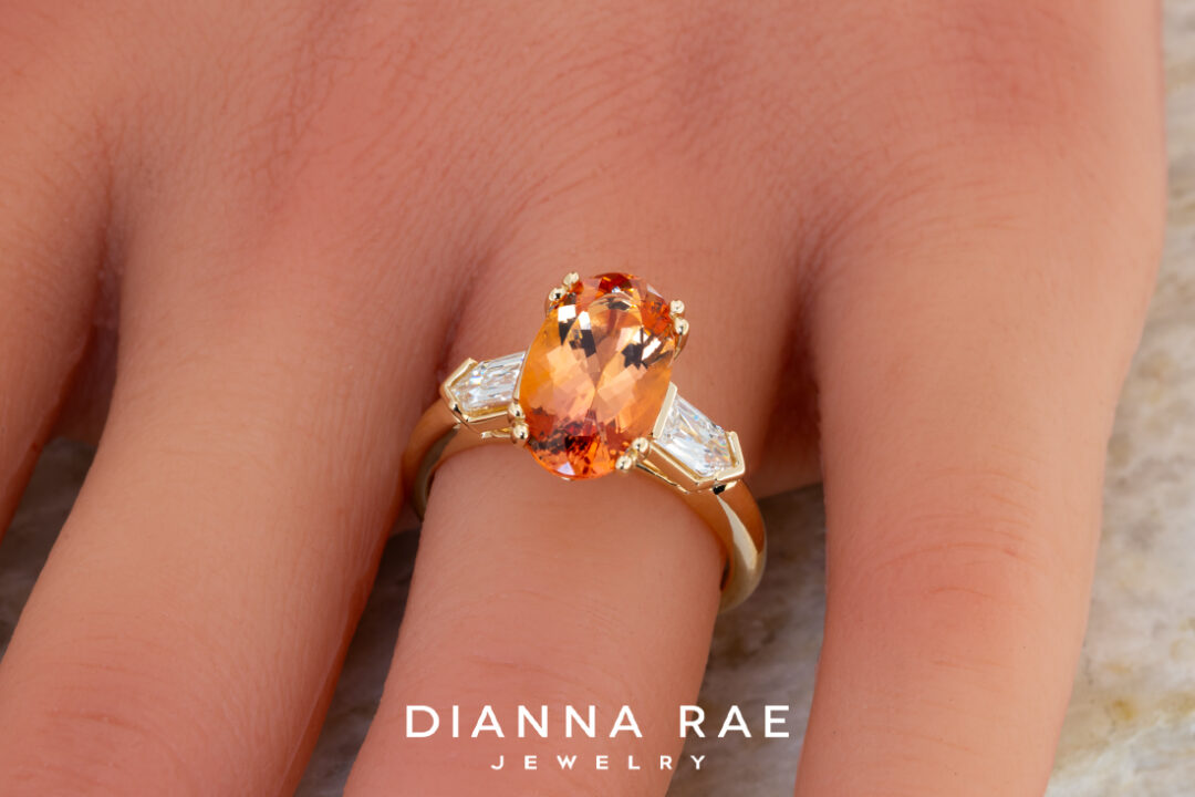 Imperial Topaz Ring with Diamond Side Stones - Image 3