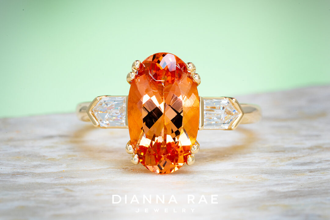 Imperial Topaz Ring with Diamond Side Stones - Image 4